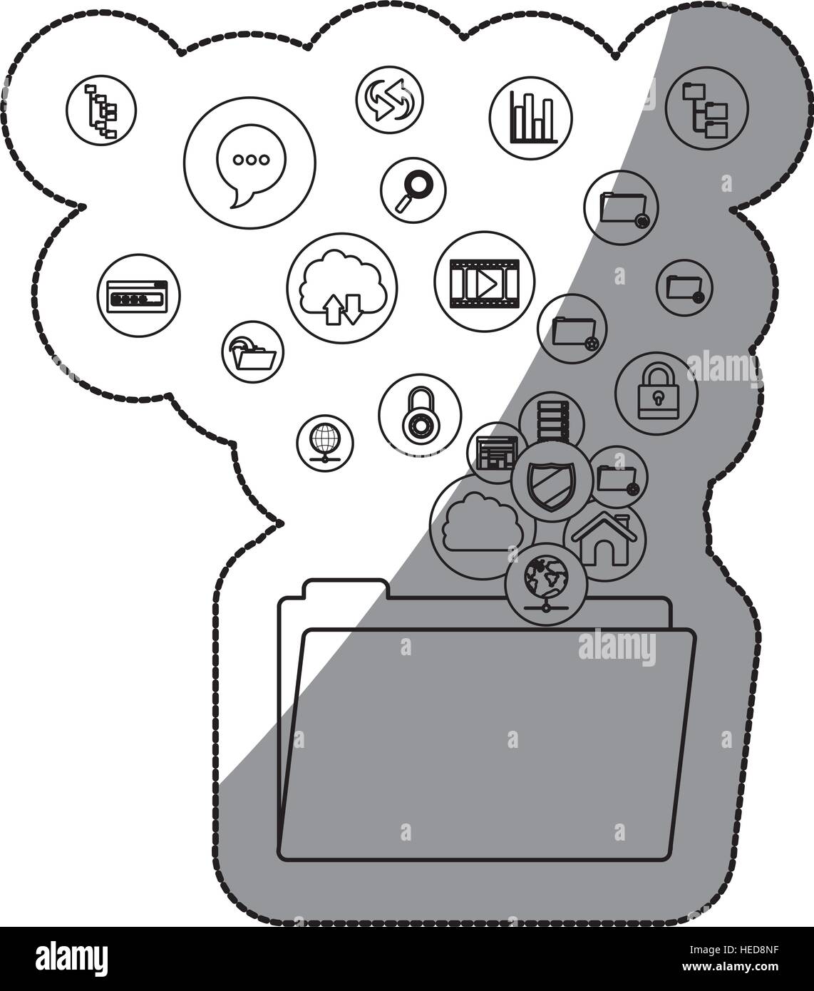 File cloud computing and media icon set. Multimedia storage and ...
