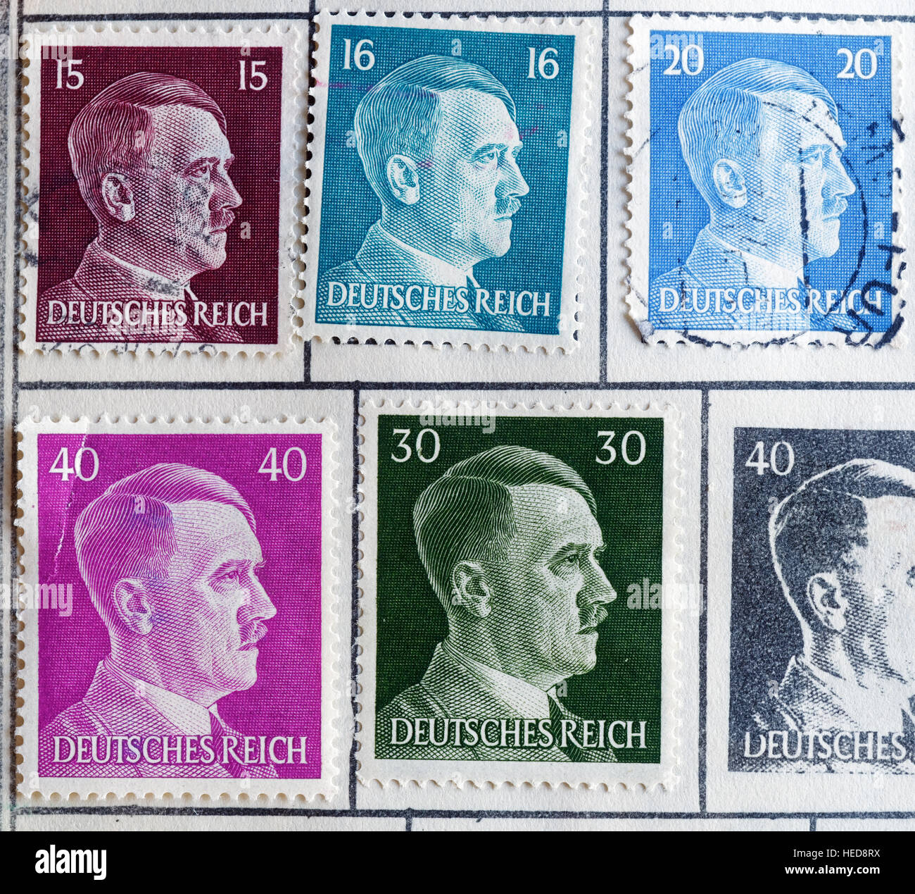 German postage stamps showing a portrait of Adolf Hitler Stock Photo