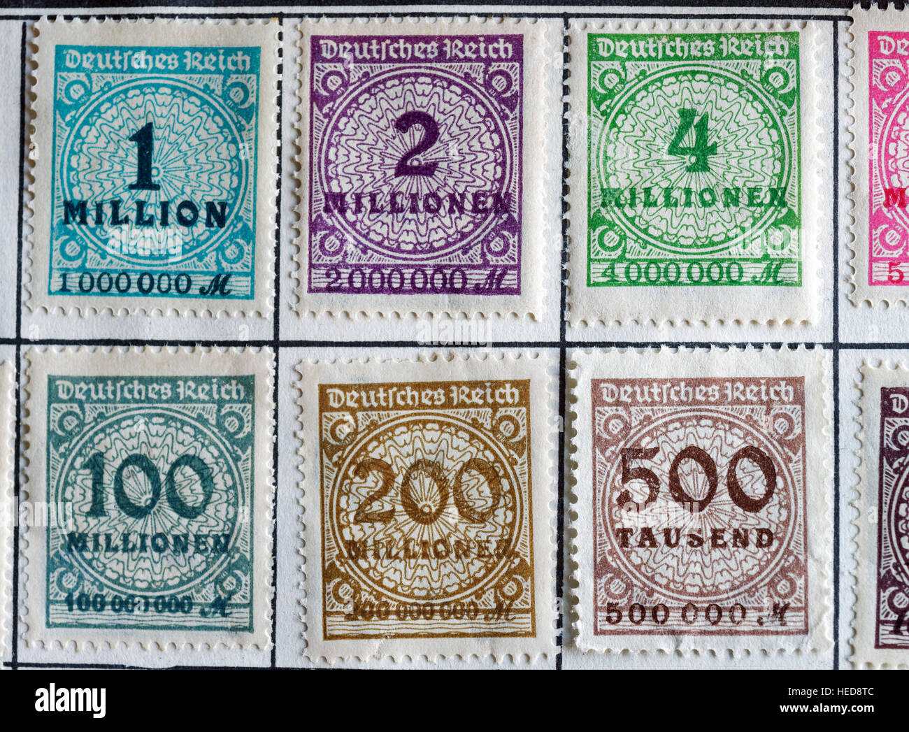 Very high value postage stamps from the German hyperinflation period of 1923 -1924 Stock Photo