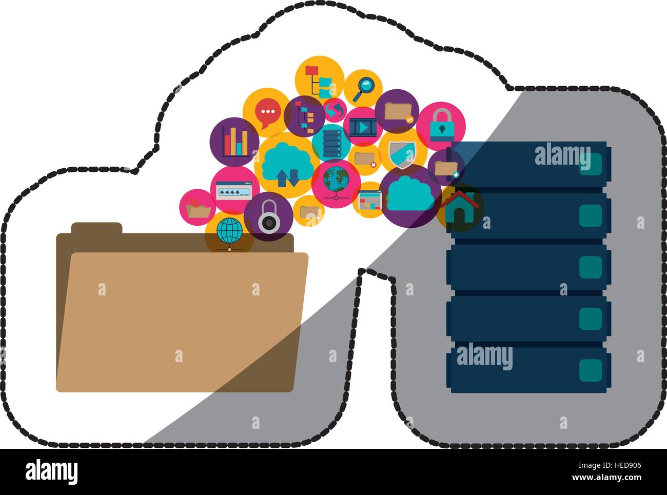 File cloud computing and media icon set. Multimedia storage and