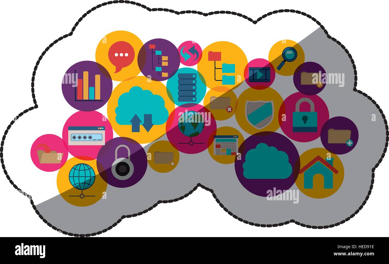 Cloud computing and media icon set. Multimedia storage and technology ...