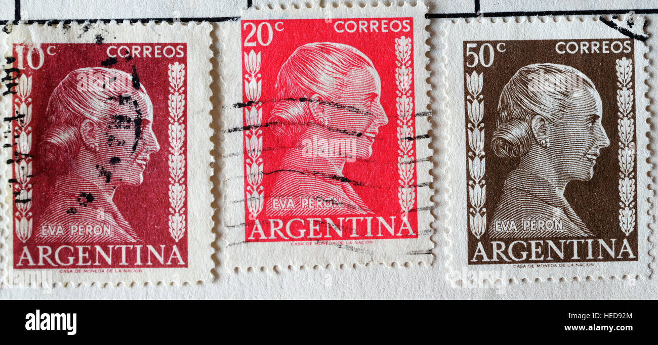 Eva Perron on Argentinian postage stamps Stock Photo