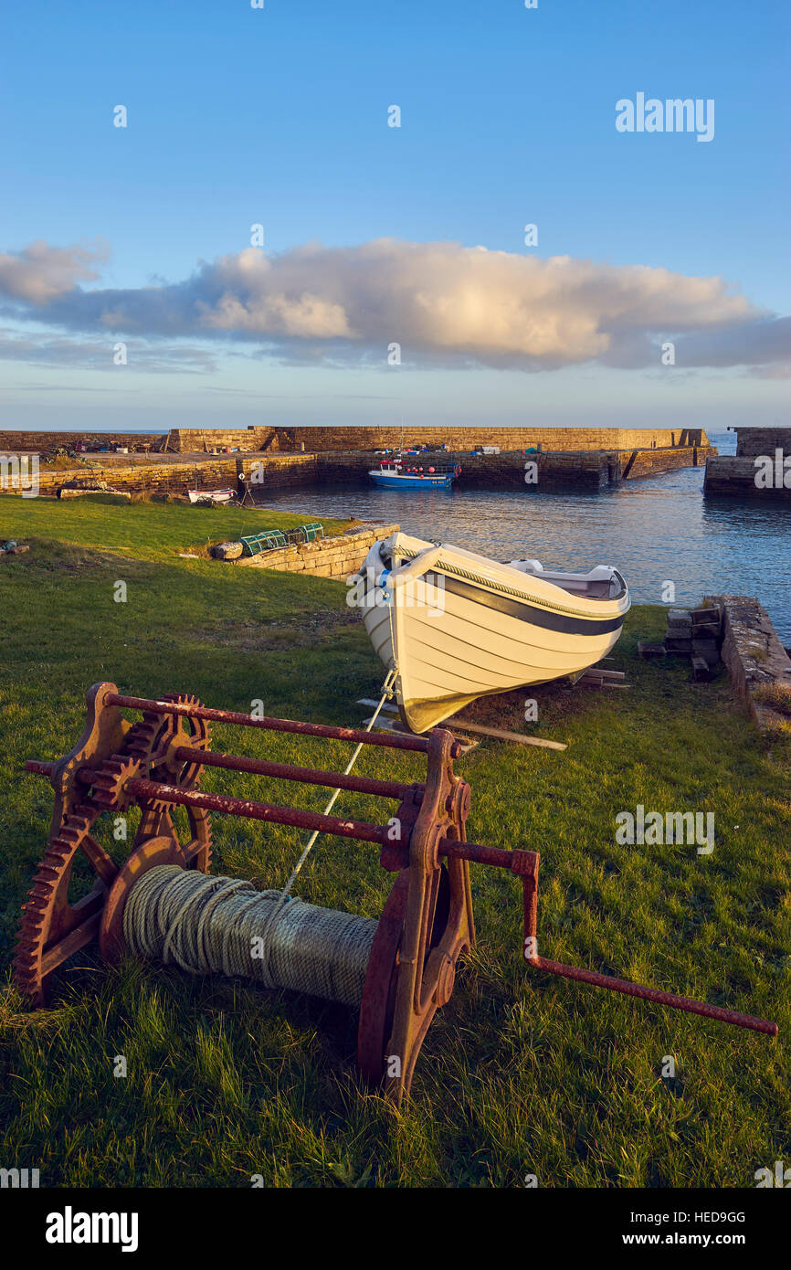 Sandside harbour, near Reay, Caithness, Scotland. With winch and small