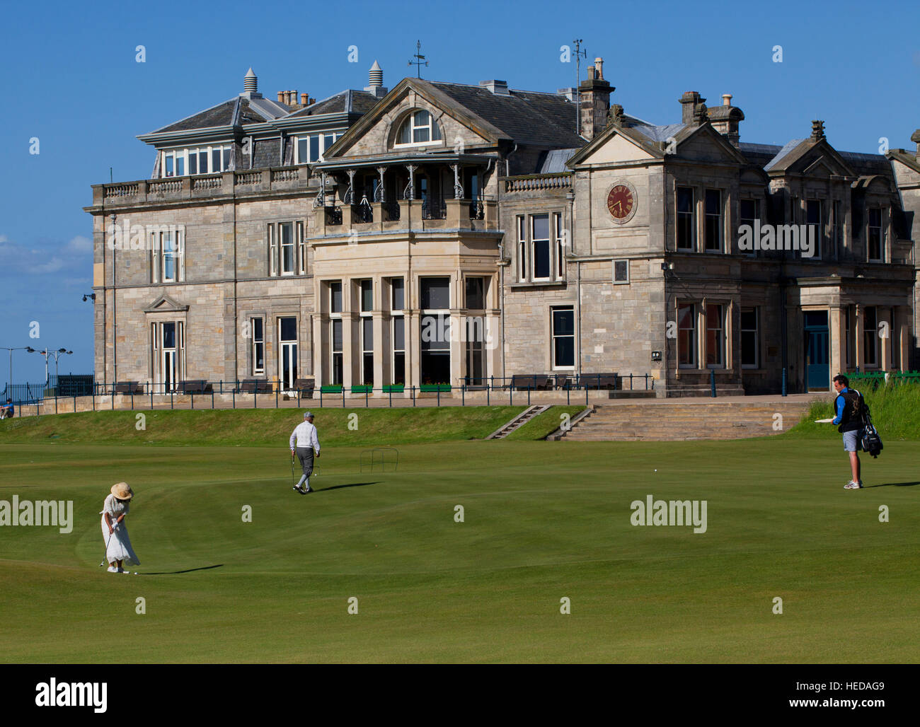 A Lady Golfer putting in the Valley of Sin at the Old Course 18th Green