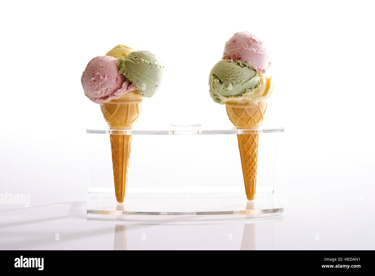 Two ice-cream cones in a stand Stock Photo