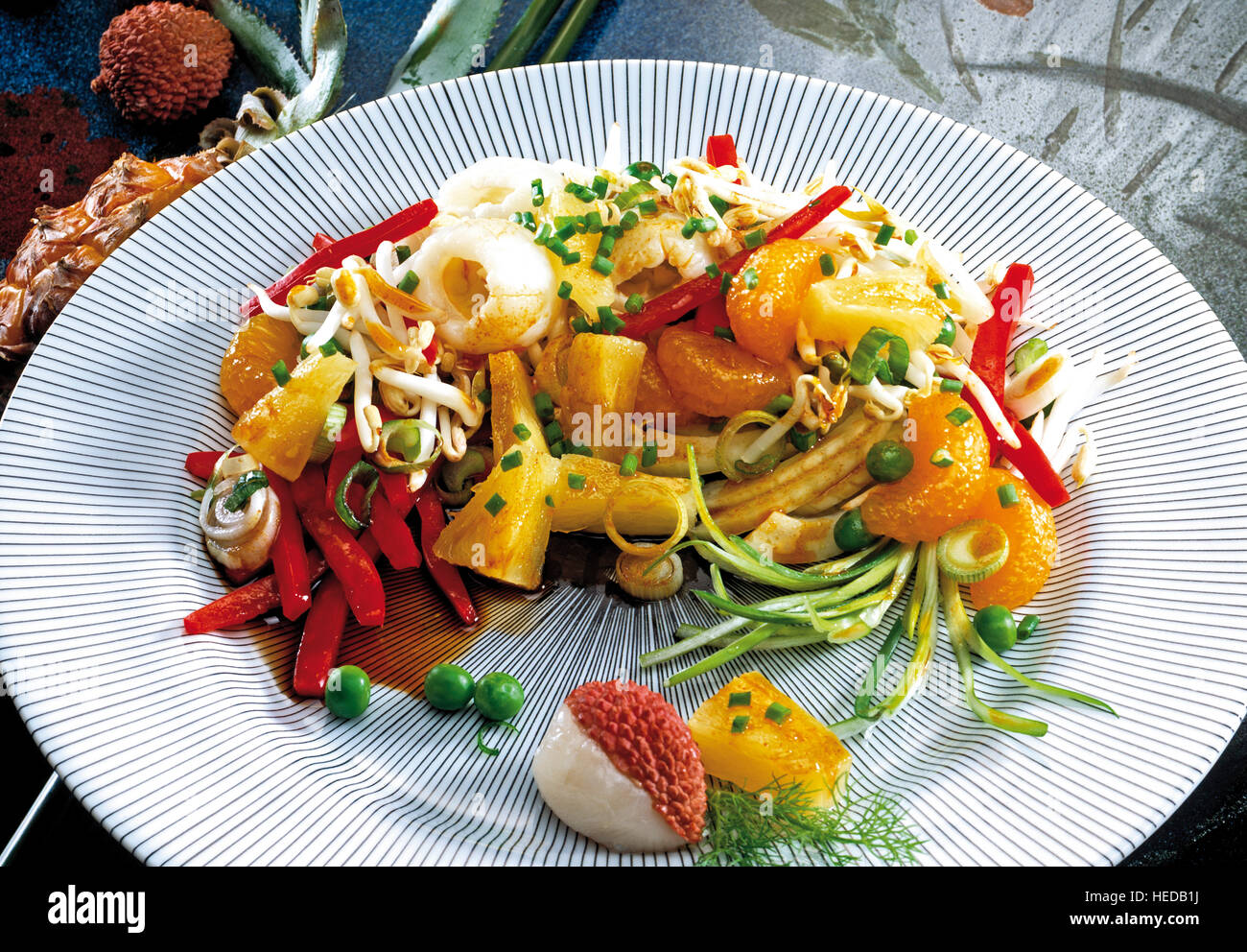 Exotic vegetables dish prepared with litchi or lychee Stock Photo
