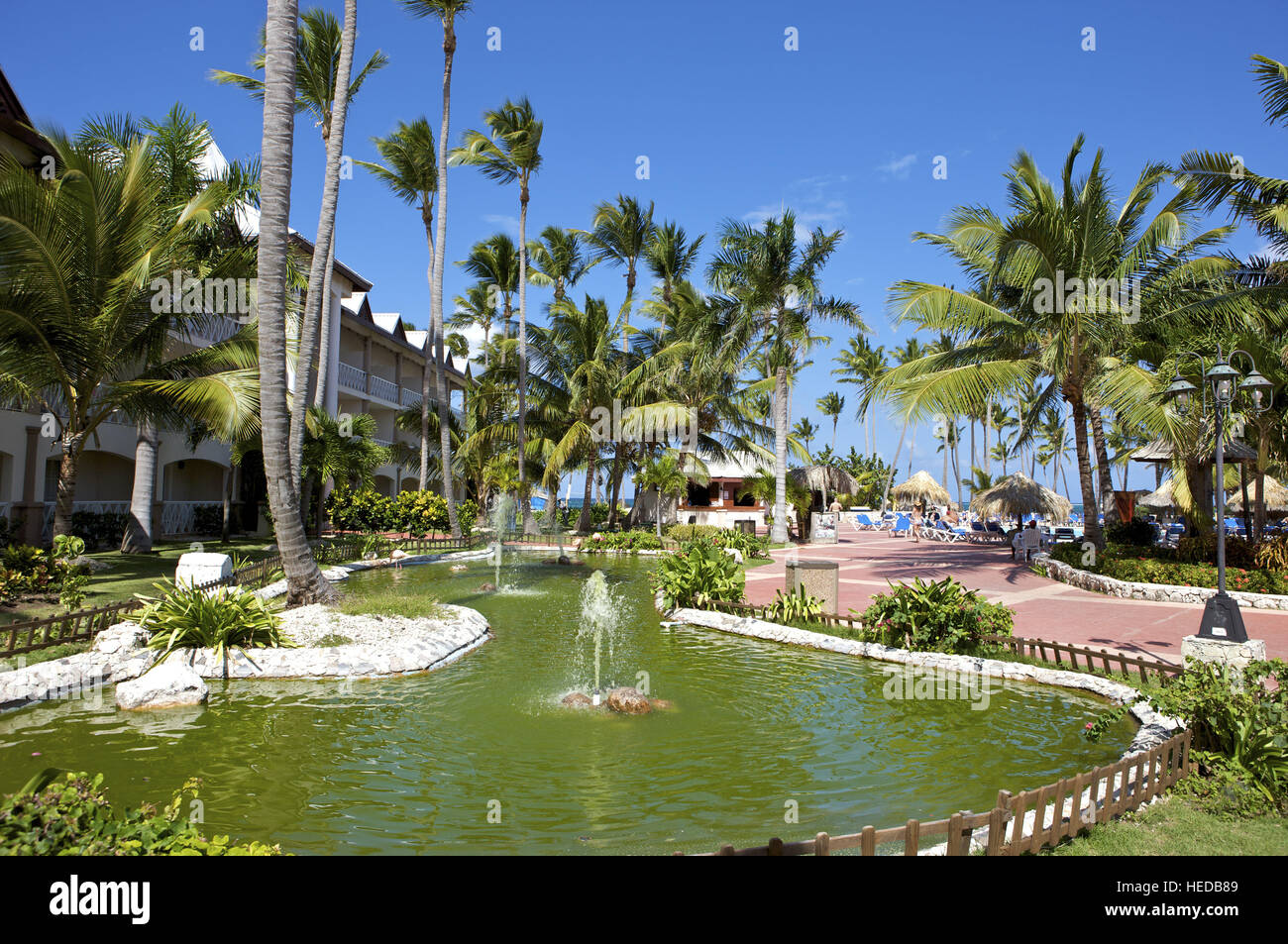 Pond, Grand Oasis Holiday Resort in Punta Cana, Dominican Republic, Caribbean Stock Photo