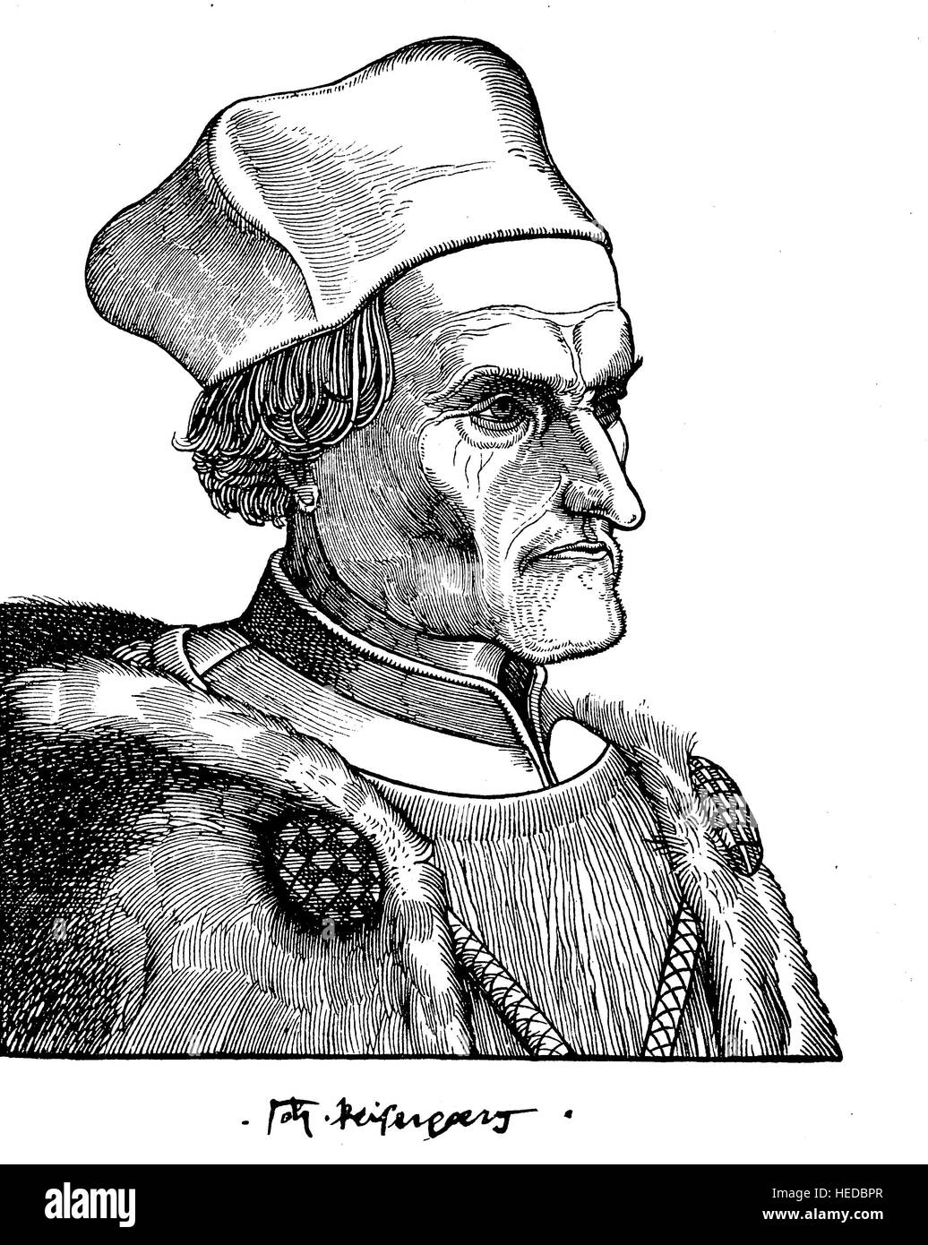 Johann Geiler von Kaysersberg or Kaisersberg, 1445-1510, a Swiss-born priest, one of the greatest of the popular preachers of the 15th century, from a woodcut of 1880, digital improved Stock Photo