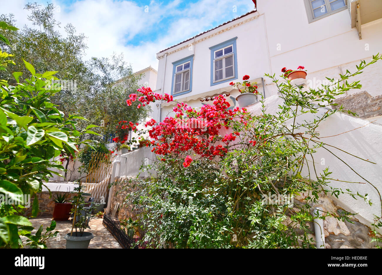 traditional houses Hydra island Greece Stock Photo Alamy