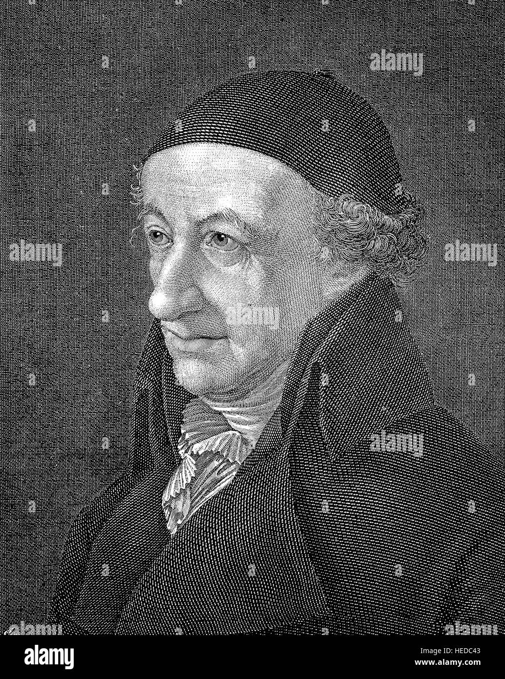 Christoph Martin Wieland, 1733-1813, a German poet and writer, from a woodcut of 1880, digital improved Stock Photo