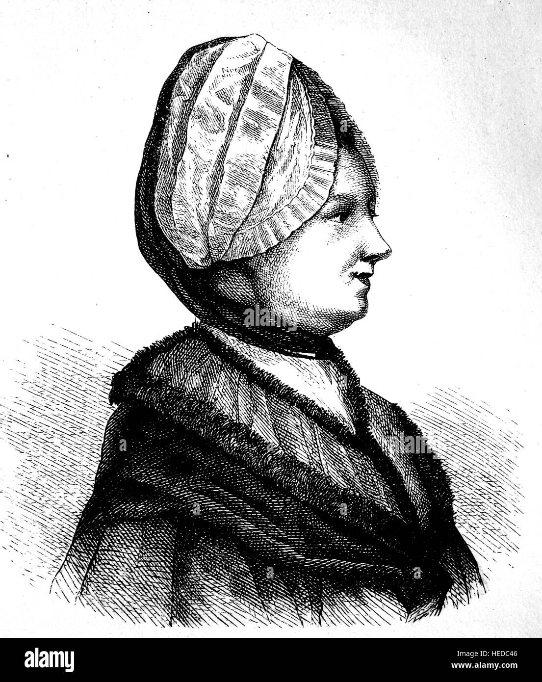 Maria Sophie von La Roche,1730-1807, a German novelist, from a woodcut of 1880, digital improved Stock Photo