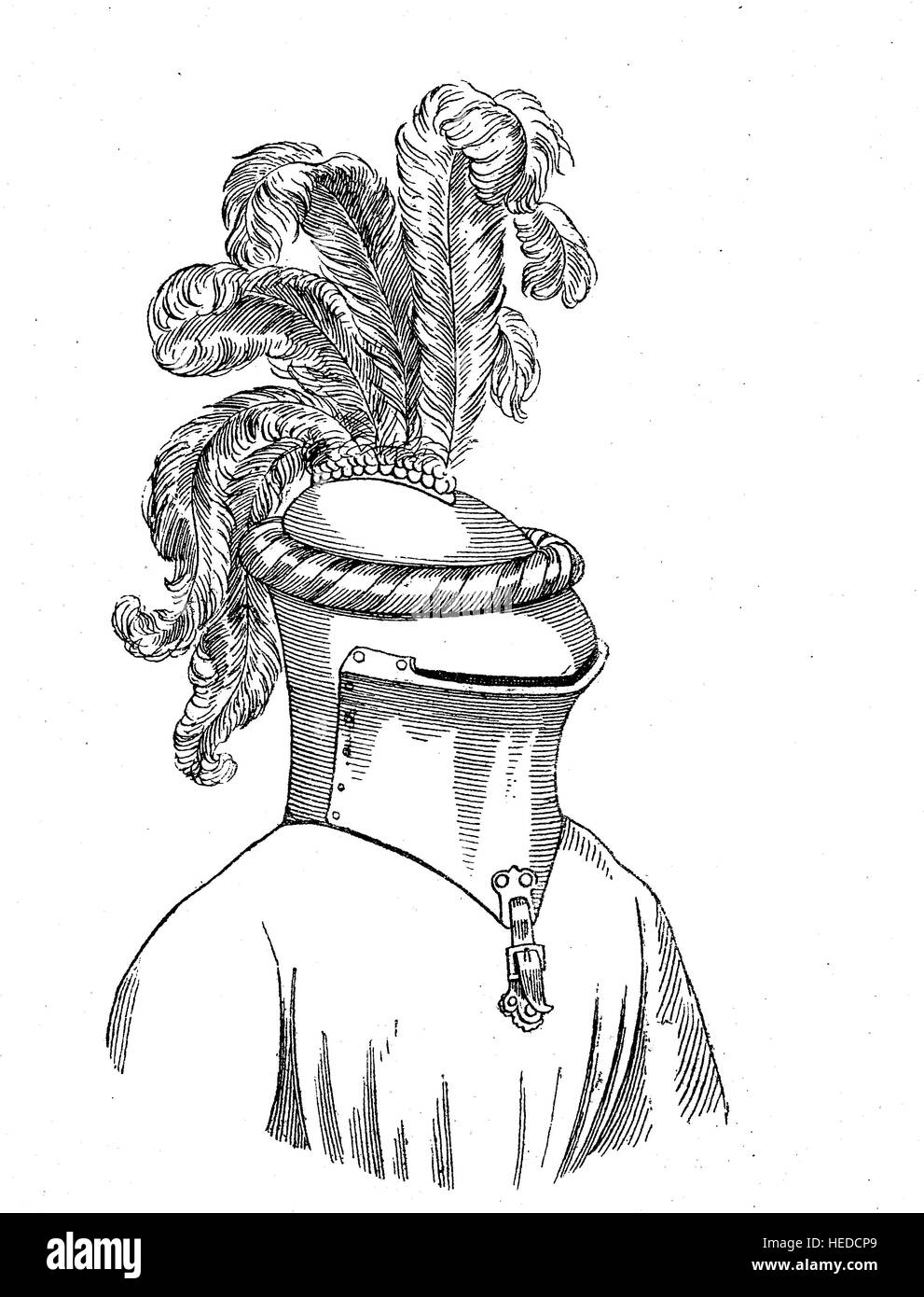 The frog-mouth helm or Stechhelm, meaning jousting helmet in German, was a type of great helm from the 15th century, from a woodcut of 1880, digital improved Stock Photo