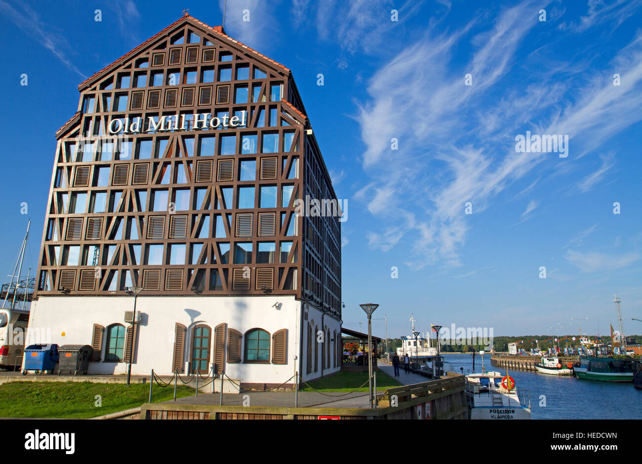 Hotel along the canal in Klaipeda Stock Photo