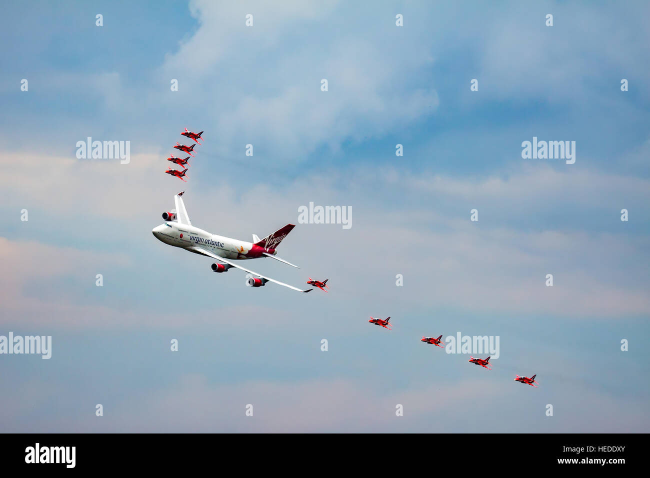 Virgin Atlantic Boeing 747400 and Red Arrows Aerial Display at Biggin Hill Airshow Stock Photo Virgin Atlantic Boeing 747400 and Red Arrows Aerial Display at Biggin Hill Airshow Stock Photo