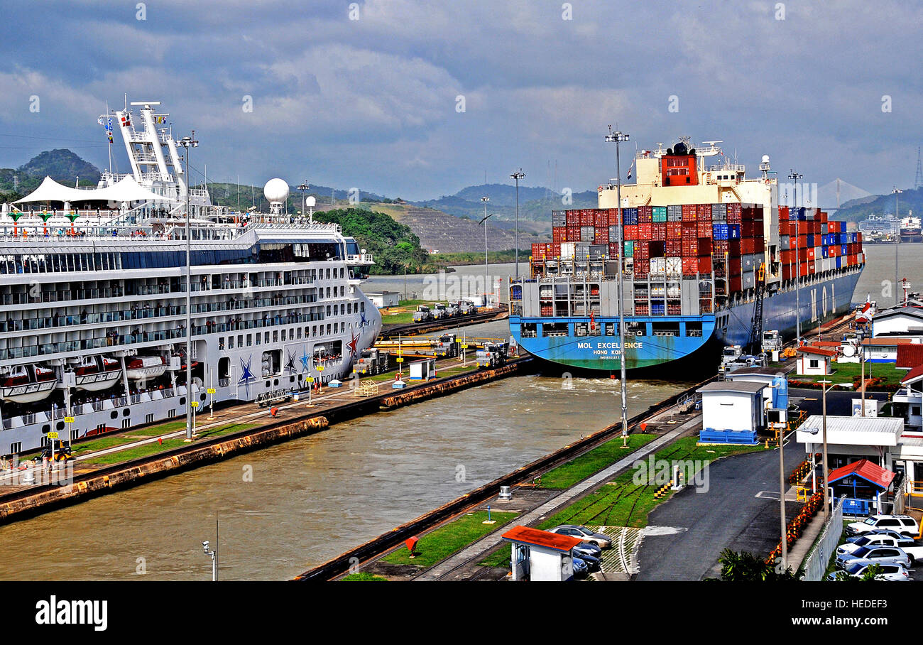 Mol Excellence ship in Panama canal Miraflores Stock Photo