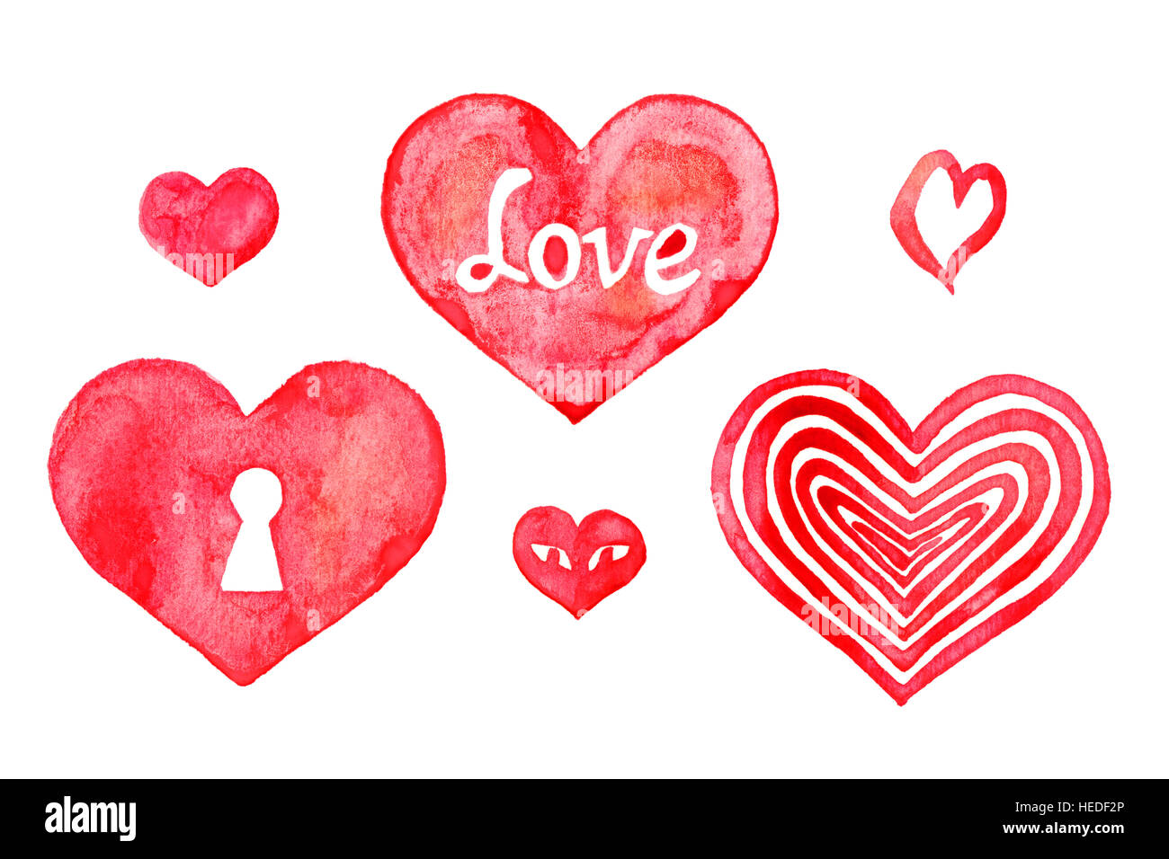 Hearts watercolor, isolated set hand painted watercolor illustration ...