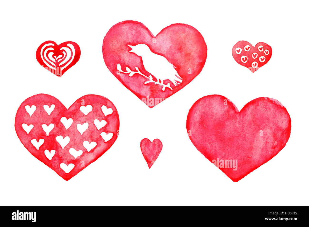 Hearts watercolor, isolated set hand painted watercolor illustration ...