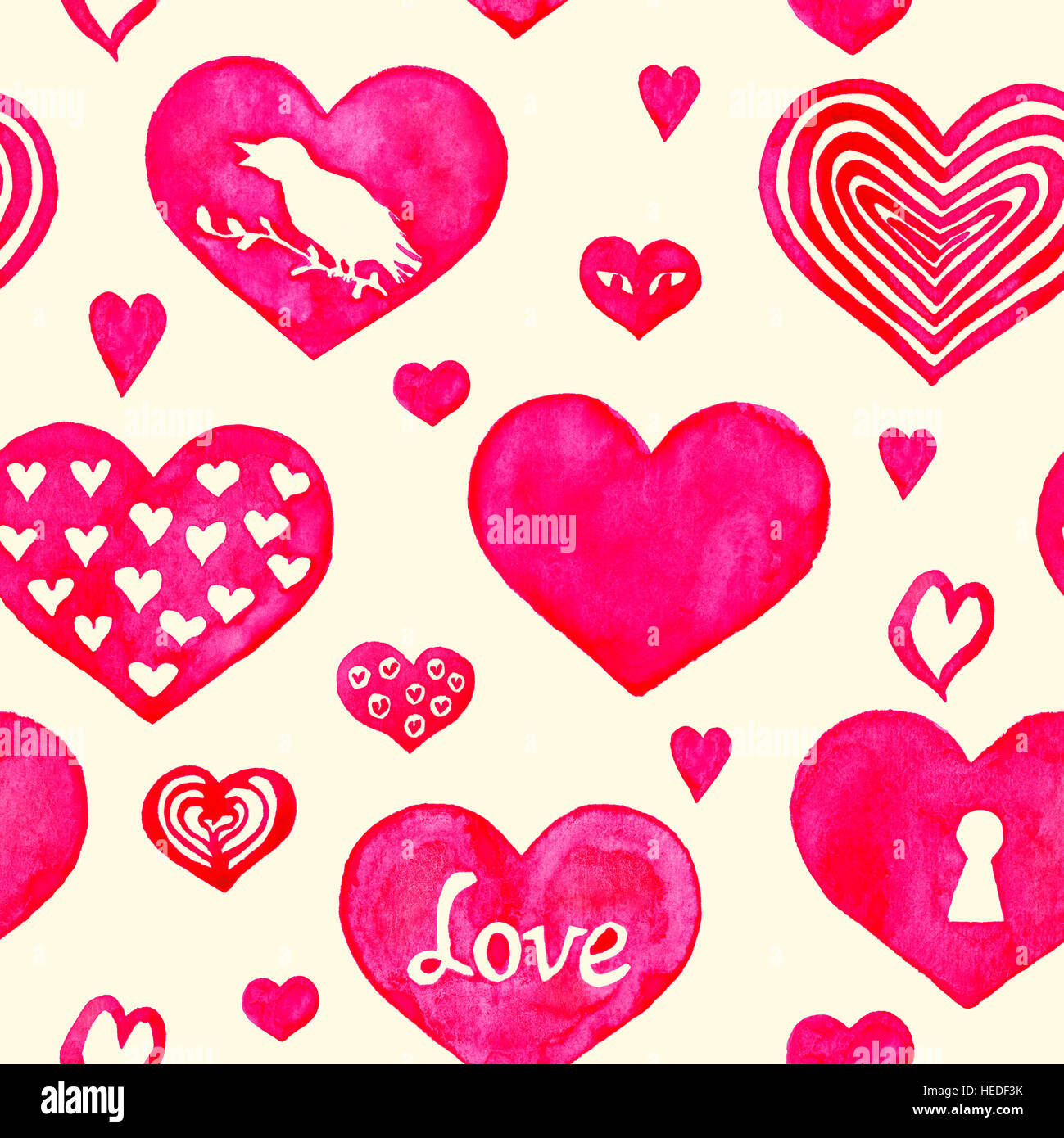Hearts seamless pattern, hand painted watercolor illustration Stock ...