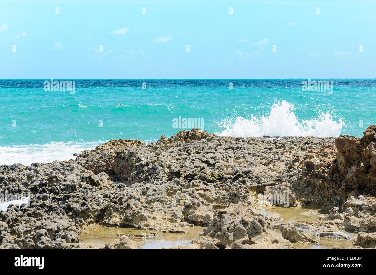 Rocks pierced by the waves of the sea. Holes in the rocks caused by the ...