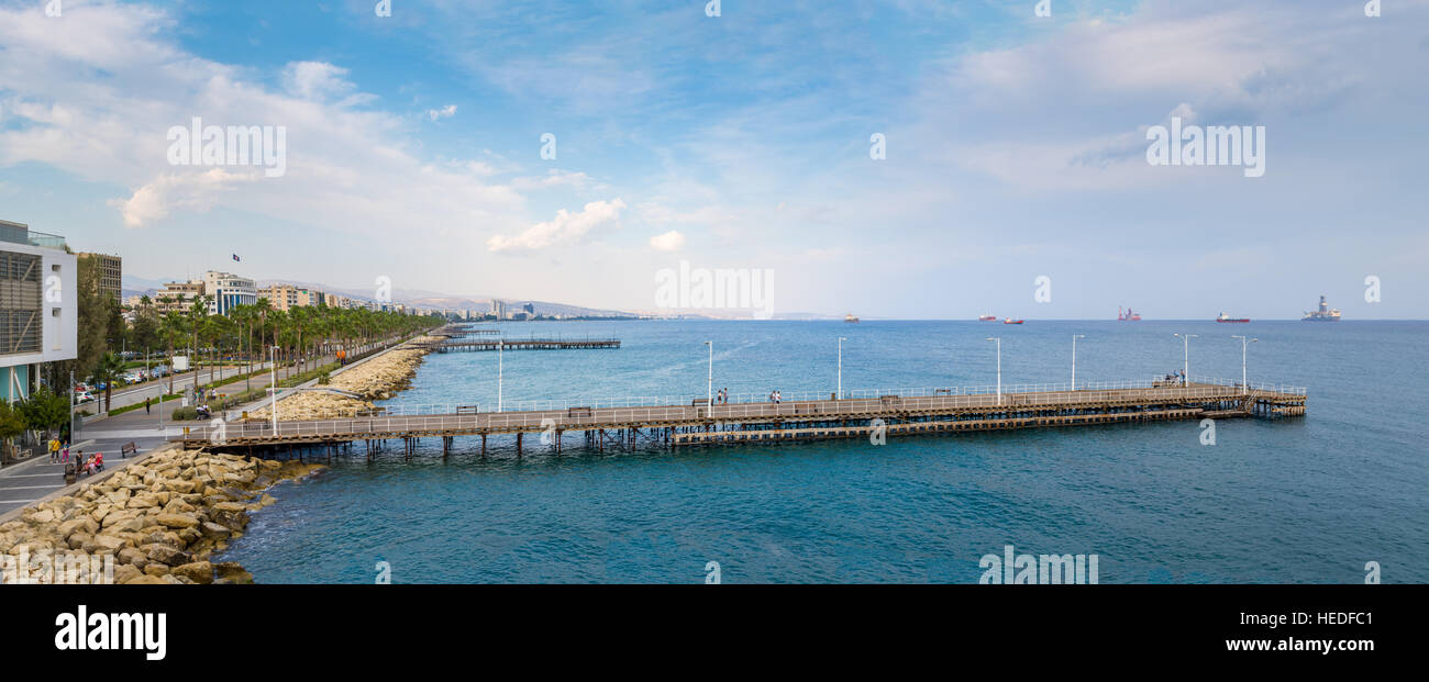 Limassol, Cyprus - October 25 2016: View of Limassol's Molos park (promenade) as seen from an elevated position in Old Port (palio limani) Stock Photo