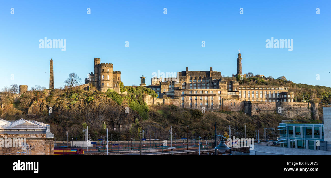 Calton Hill as seen from old town Edinburgh UK Stock Photo