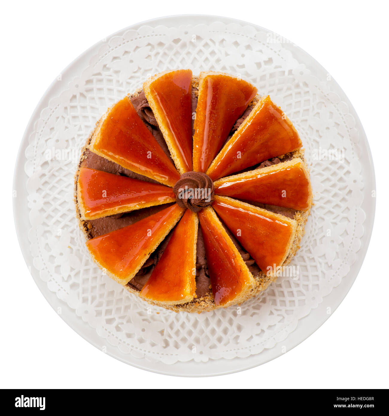 Famous Hungarian Dobos torte - cake from above Stock Photo