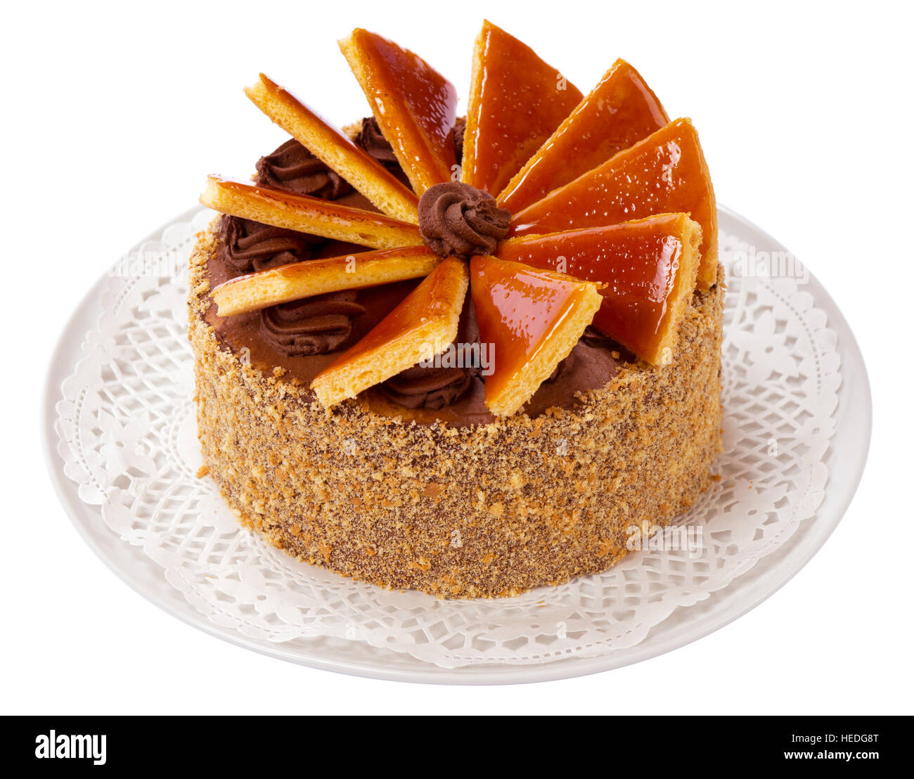 Famous Hungarian Dobos torte - cake with special frosting Stock Photo