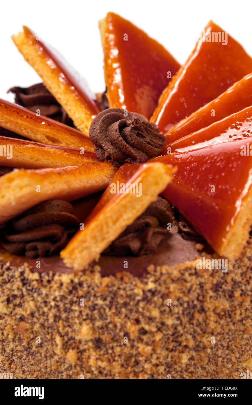 Vertical closeup of famous Hungarian Dobos torte - cake with special frosting Stock Photo
