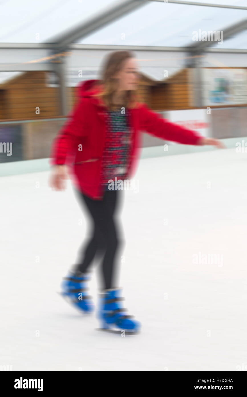 Skating impressions on ice skating rink, Winchester, Hampshire UK  in December Stock Photo