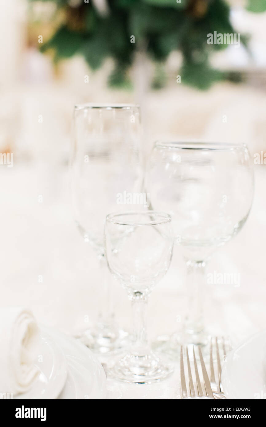 Banquet wedding table setting glasses on reception Stock Photo
