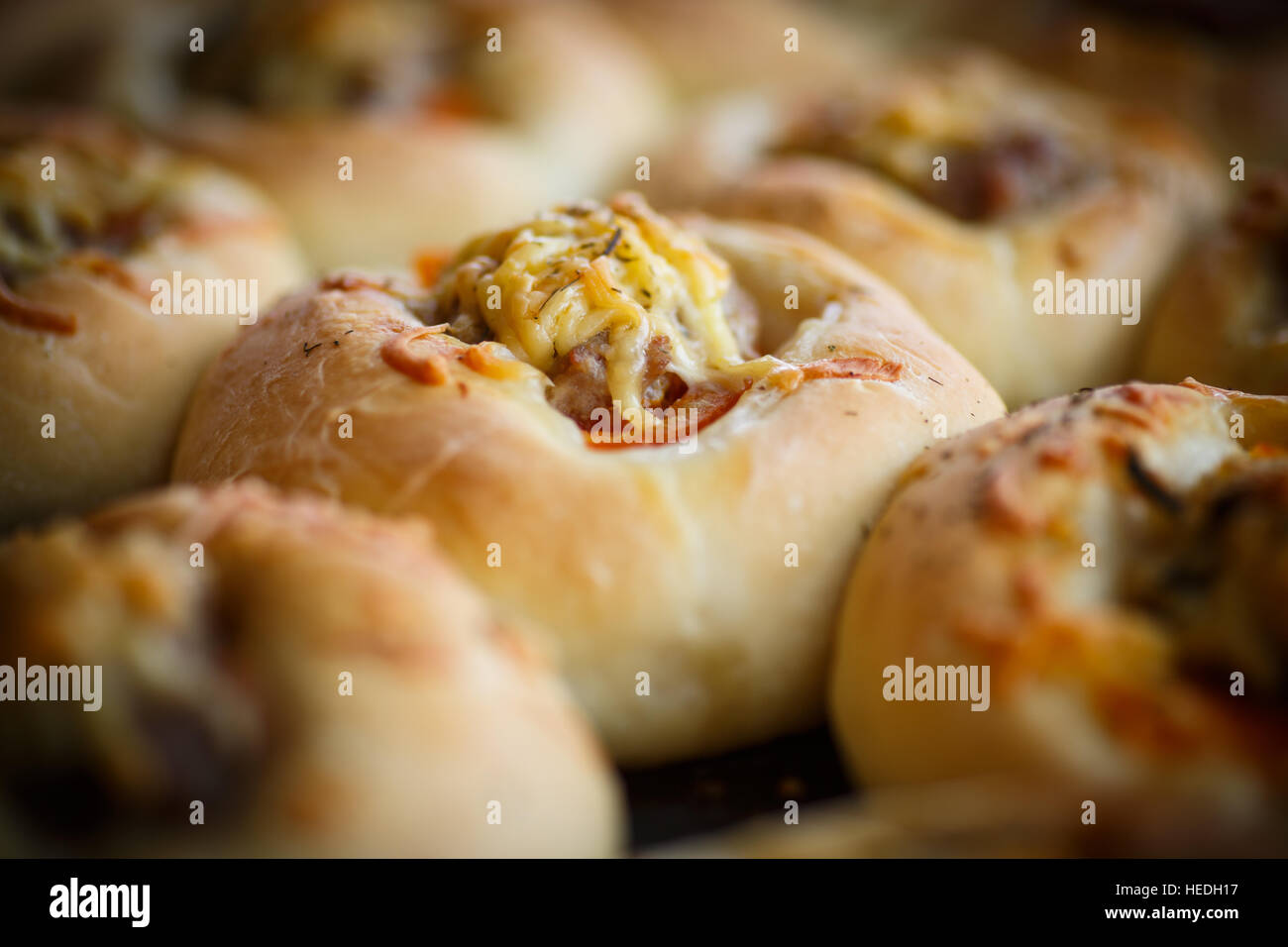 baked open pies with meat Stock Photo