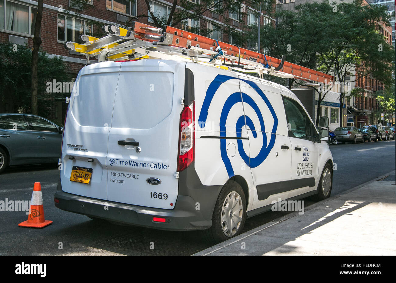 A Time Warner car parked in the streets of Manhattan. Stock Photo