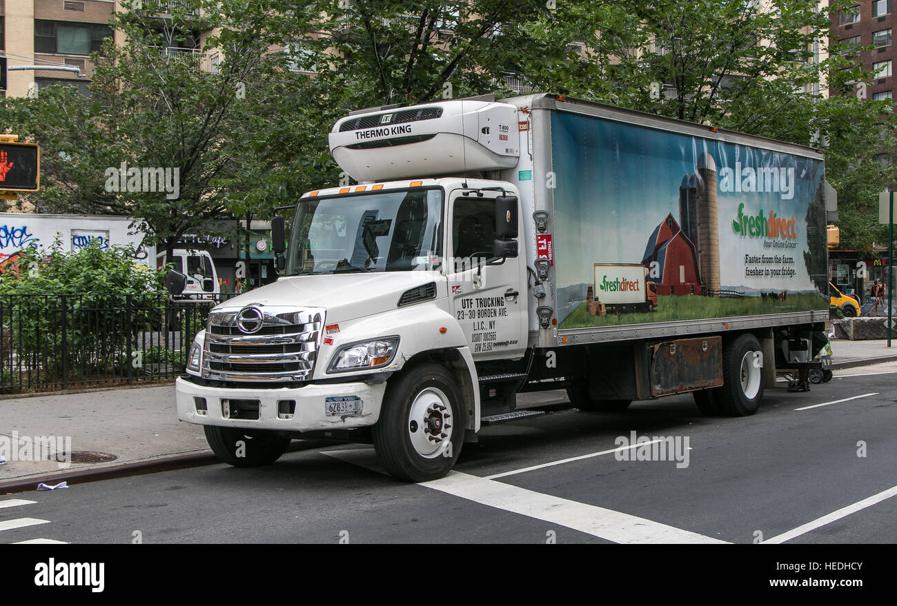 A Fresh Direct truck parked on Broadway in Manhattan. Stock Photo