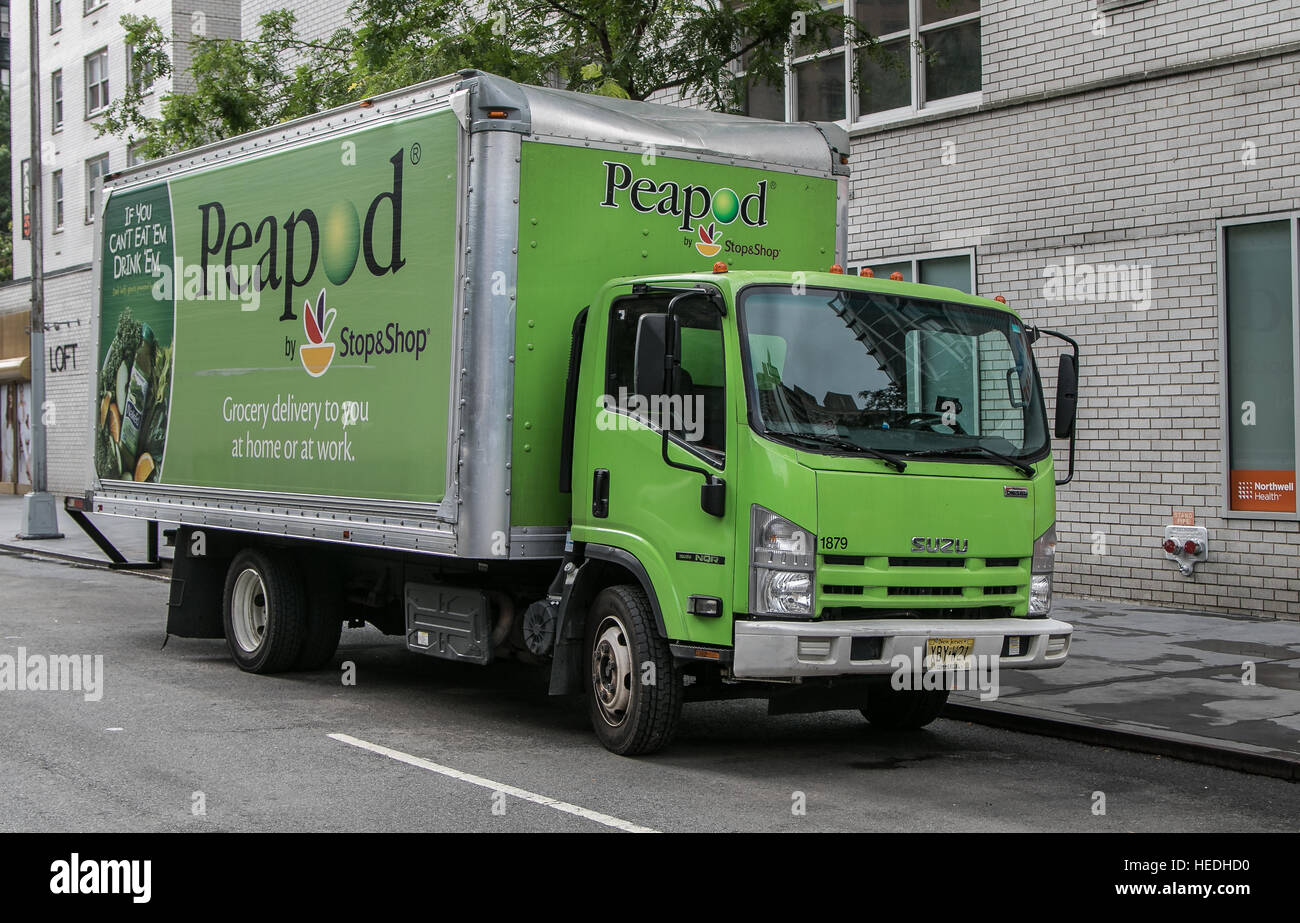 A Peapod truck parked in the street in Manhattan. Stock Photo