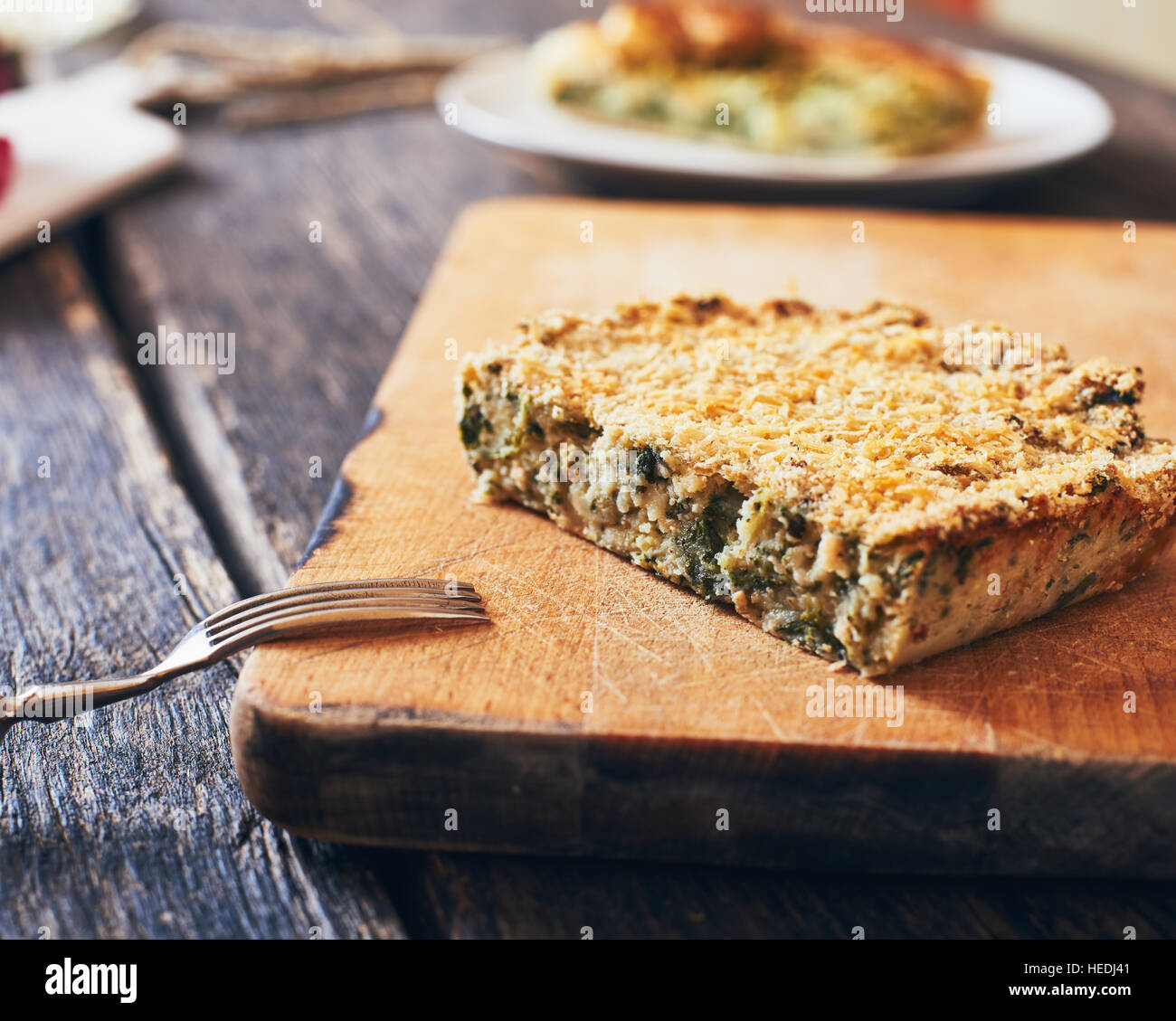 Potato pie and spinach - Gateau Stock Photo