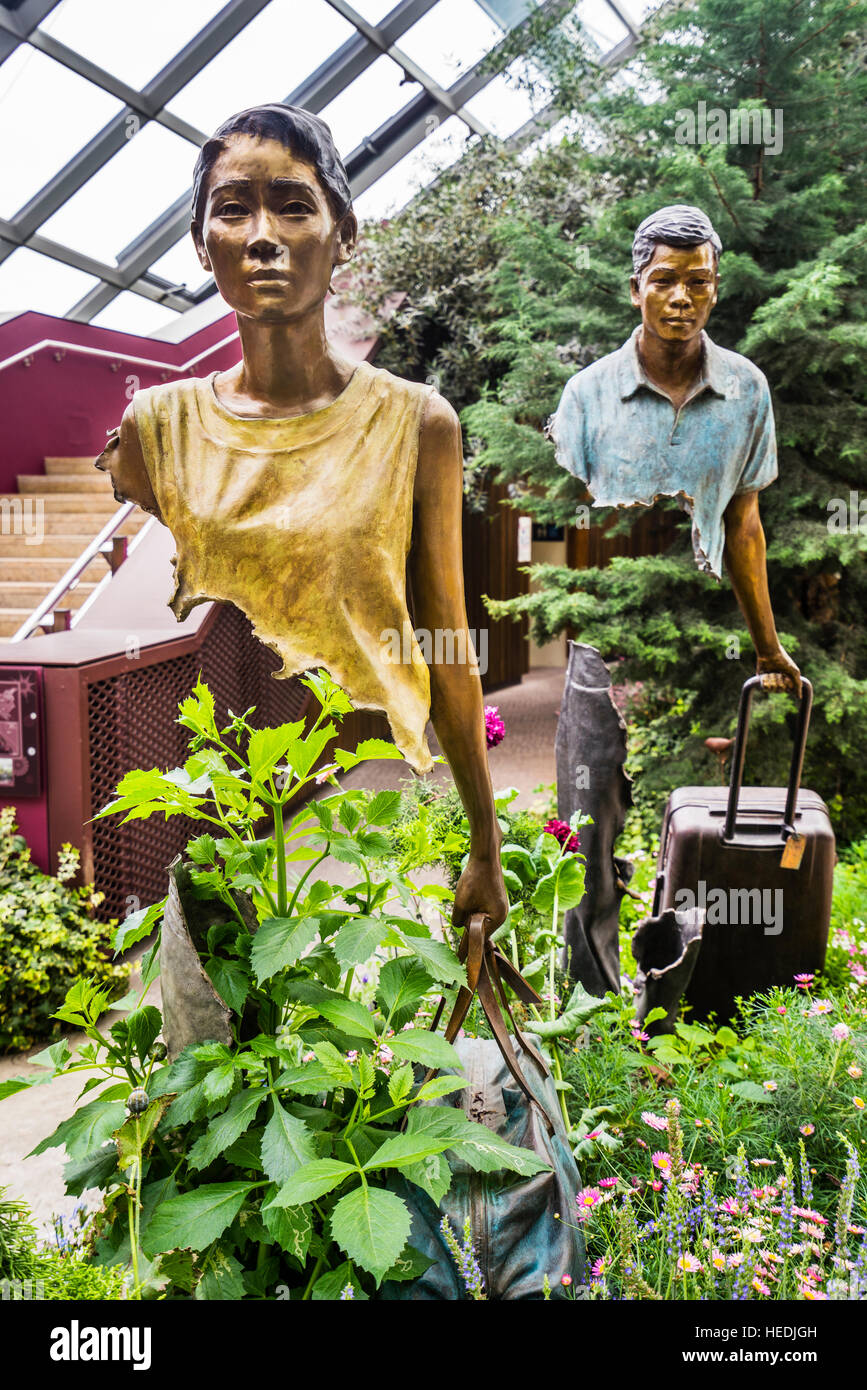 Singapore, Gardens by the Bay, sculpture group titled 'La Famille de Voyageurs' by Bruno