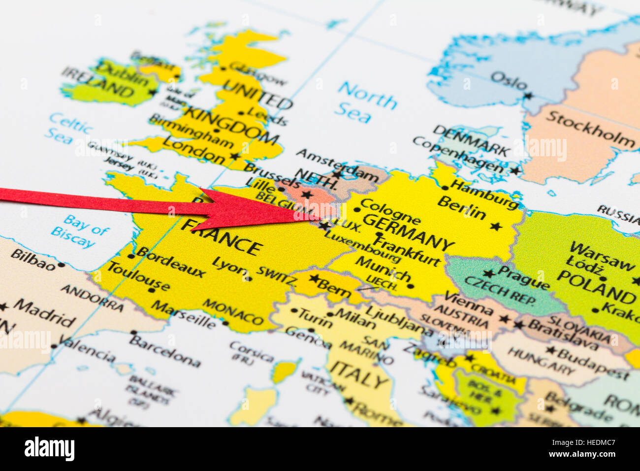 Red Arrow Pointing Luxembourg On The Map Of Europe Continent Stock Photo Alamy