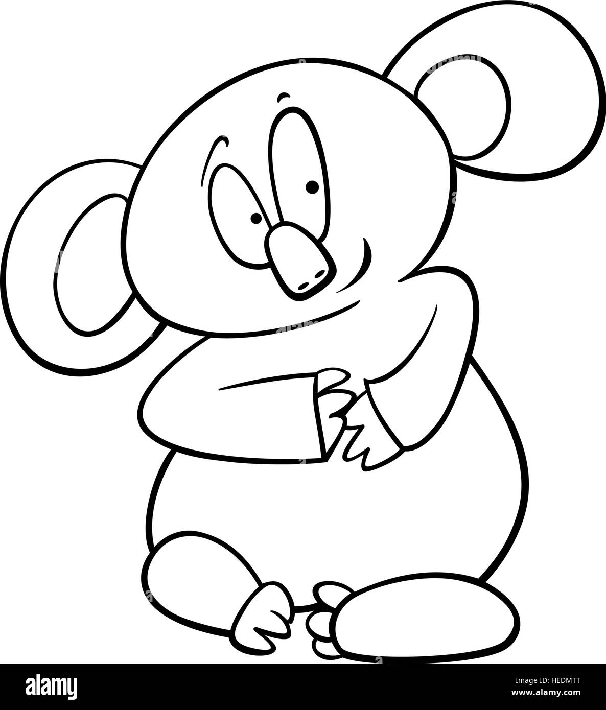 Black and White Cartoon Illustration of Funny Koala Animal Character