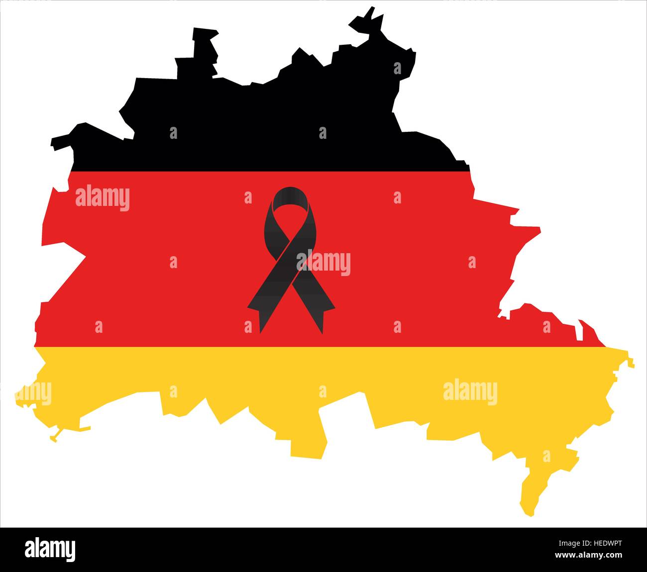 Berlin condolence map - black ribbon with german flag Stock Vector