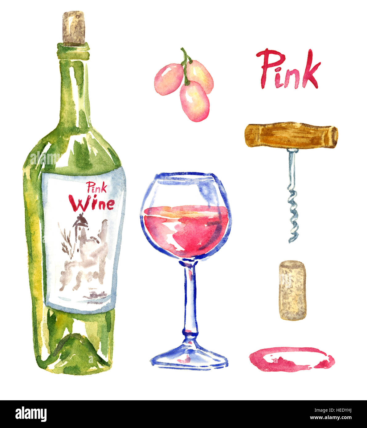Download Rose Pink Wine Bottle Wineglass Grapes Corkscrew Cork And Stock Photo Alamy PSD Mockup Templates