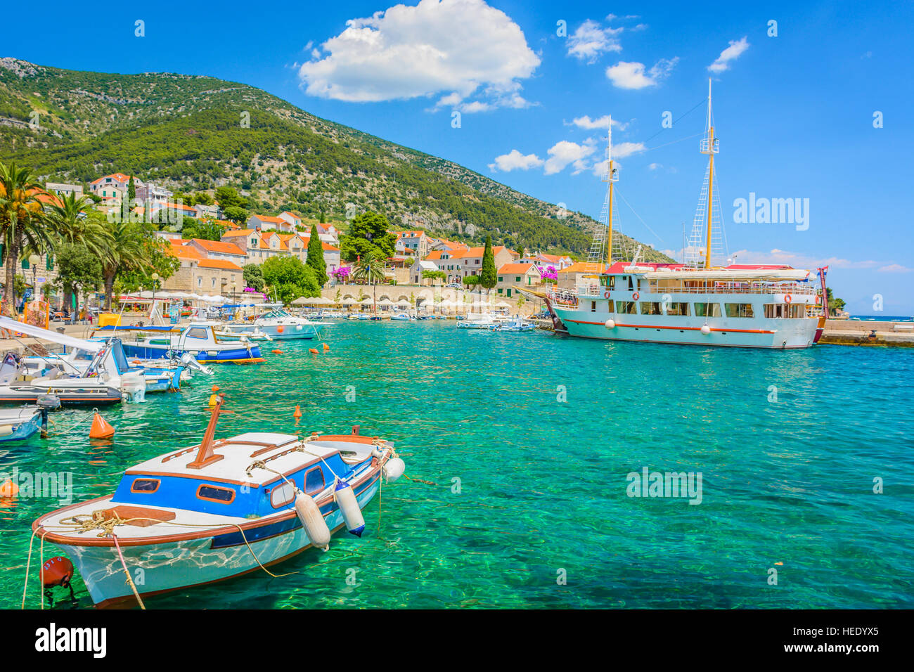 Colorful view at touristic summer destination town Bol on Island Brac, Croatia Europe travel places. Stock Photo