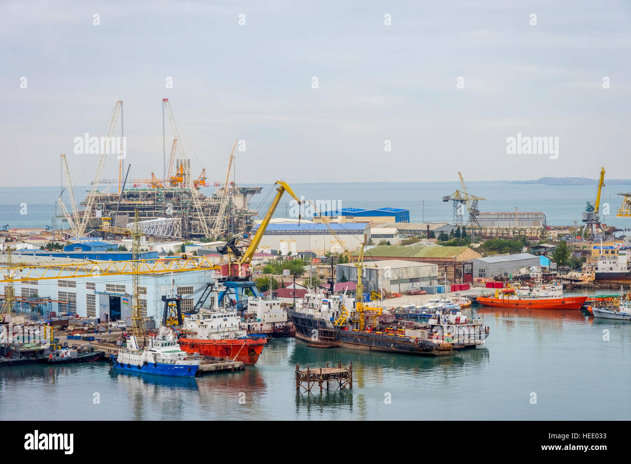 Industrial port and shipyard, Baku, Azerbaijan Stock Photo