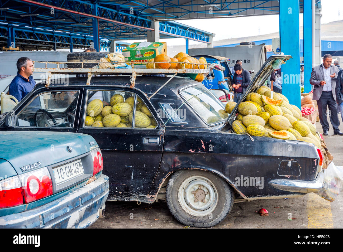 BAKU, AZERBAIJAN - SEPTEMBER 24: Old Lada car loaded with ripe honey