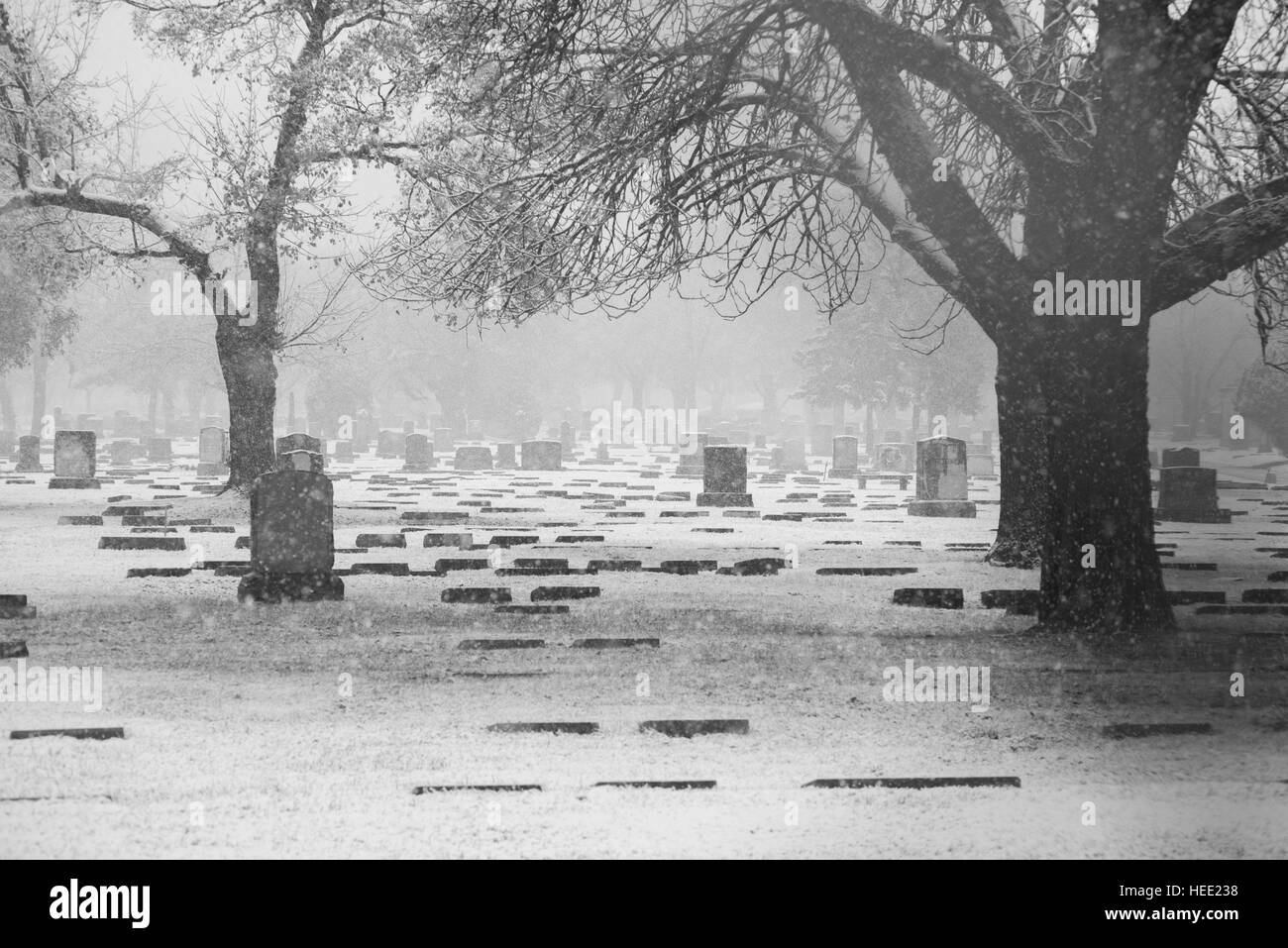 Cemetery in snow Stock Photo