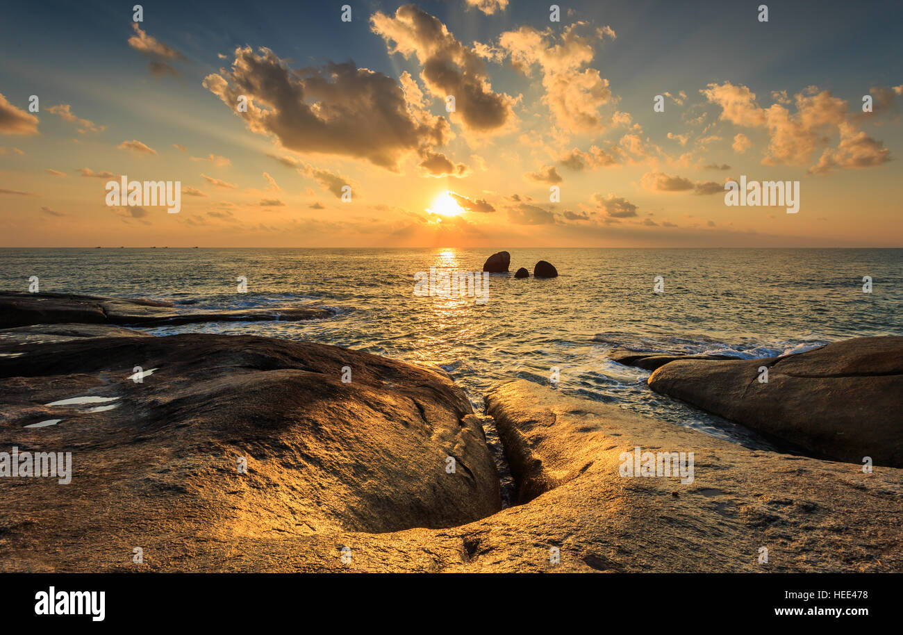Landscape of Hin Ta Hin Yai and sunrise at Samui, Thailand Stock Photo