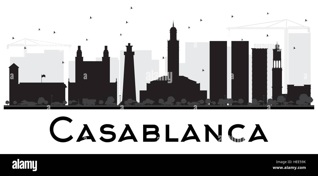 Casablanca City skyline black and white silhouette. Vector illustration. Simple flat concept for tourism presentation, banner, placard or web site. Stock Vector