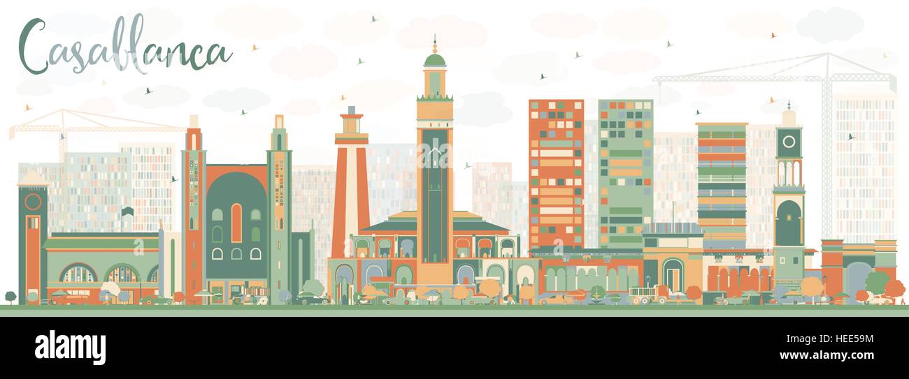 Abstract Casablanca Skyline with Color Buildings. Vector Illustration. Business Travel and Tourism Concept with Historic Architecture. Stock Vector