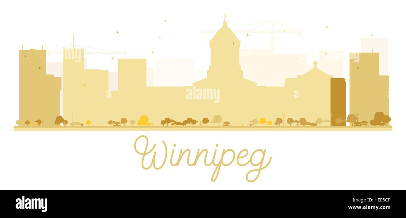 Winnipeg City skyline golden silhouette. Vector illustration. Simple flat concept for tourism presentation, banner, placard or web site. Stock Vector