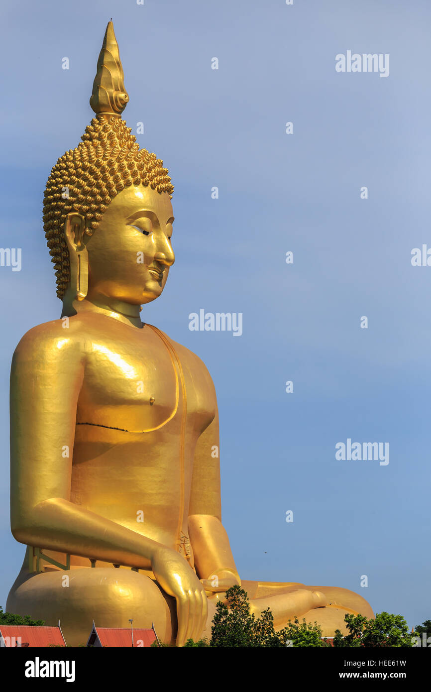 Big golden buddha statue in Angthong province in Thailand Stock Photo ...