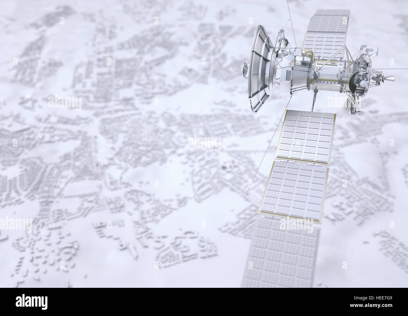 Satellite monitors a city - 3D rendering Stock Photo